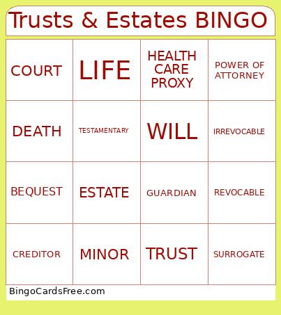 Trusts & Estates Bingo Card