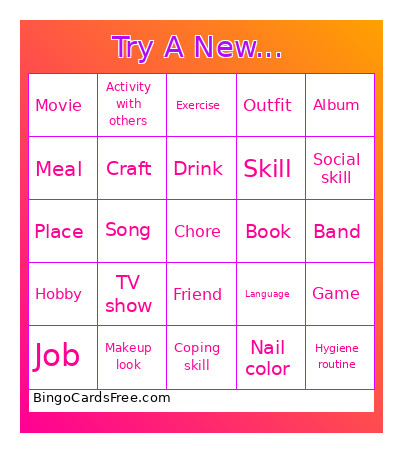 Try A New... Bingo Card