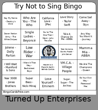 Try Not To Sing Bingo Card