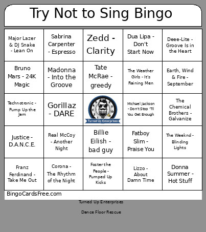 Try Not To Sing Bingo Card
