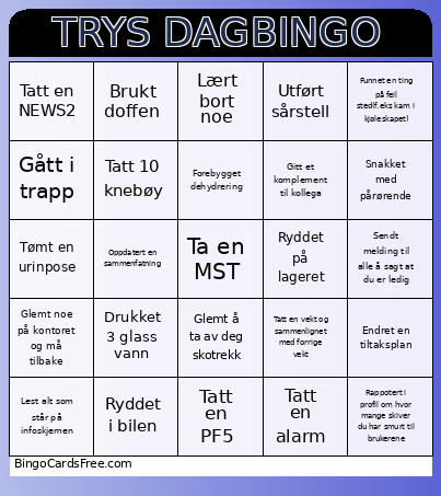 Trys Dag Bingo Card