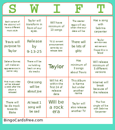 TS 12 Bingo Card