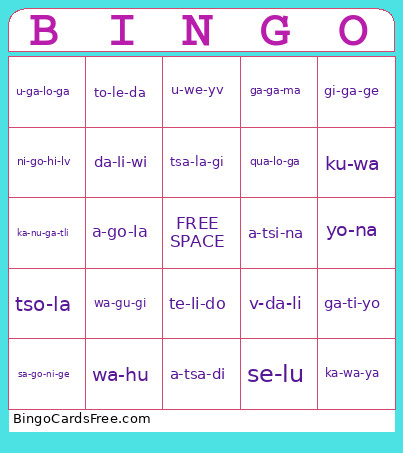 Tsalagi Bingo Card 2