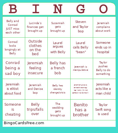 TSITP Finale Bingo Card