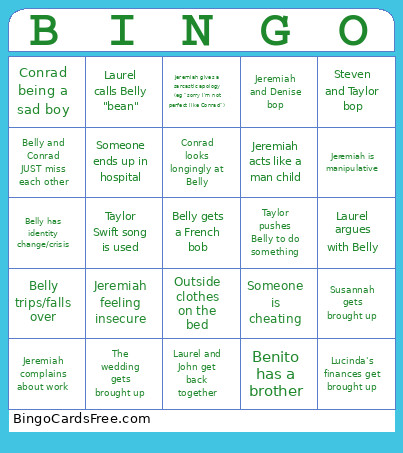 TSITP Finale Bingo Card