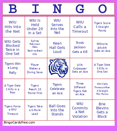 Tsu Vb Vs Wiu Bingo Card