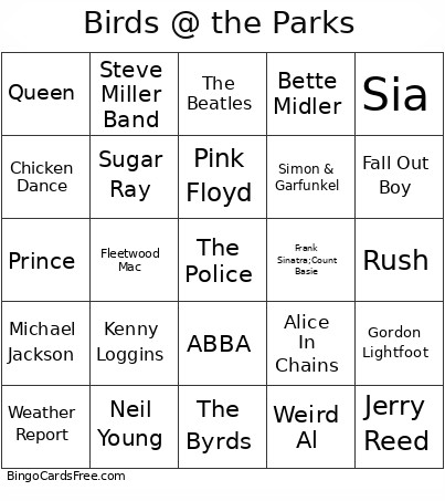 TTB Birds @ The Parks Bingo Card