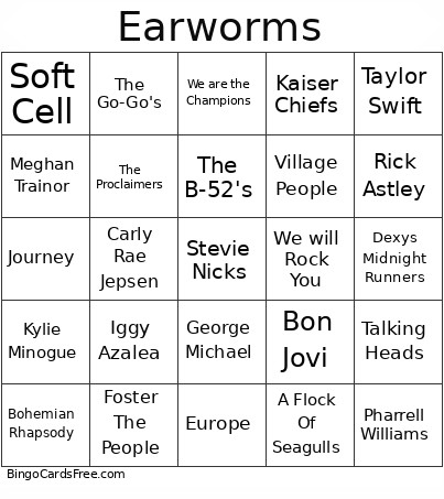 TTB Earworms Bingo Card