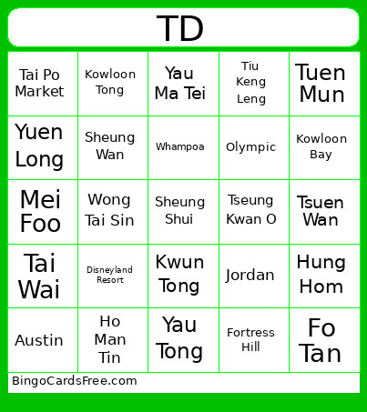 TTTTT Bingo Card