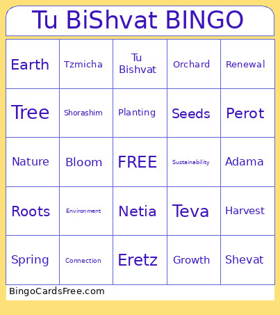 Tu BiShvat Bingo Card