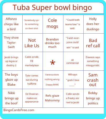 Tubas Super Bowl bingo