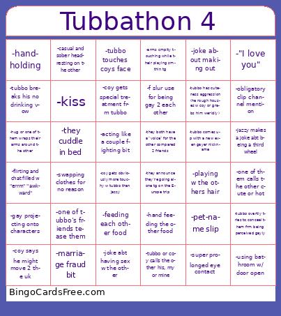 Tubbathon Bingo Cards Free Pdf Printable Game, Title: Tubbathon 4