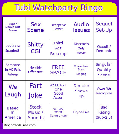 Tubi Watchparty Bingo Card