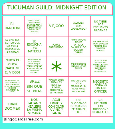TUCUMAN GUILD: MIDNIGHT EDITION Bingo Card