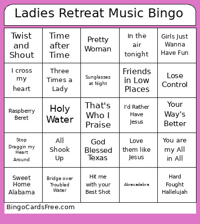 Tuesday Night Ladies Music Bingo Card