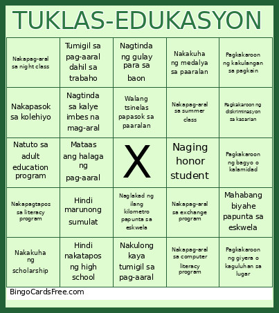Tuklas-Edukasyon Bingo Card