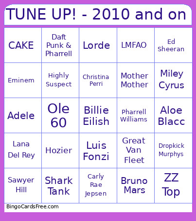 TUNE UP! - 2010 And On Bingo Card