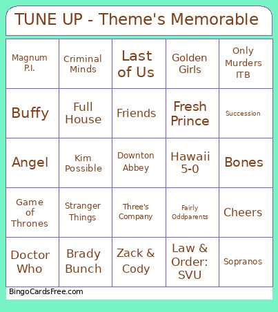 TUNE UP - Theme's Memorable Bingo Card