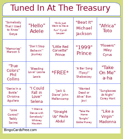 Tuned In At The Treasury Bingo Card