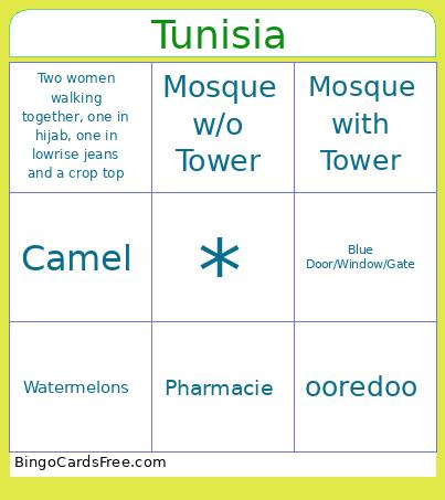 Tunisia For Geoguessr Bingo Card