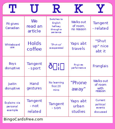 Turcotte Bingo Card