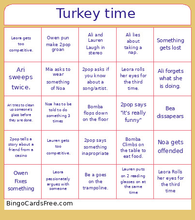 Turkey Time Bingo Card