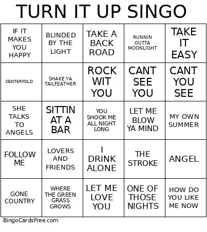 TURN IT UP SINGO Bingo Card