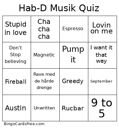 Tutoring Musik Quiz Bingo Card