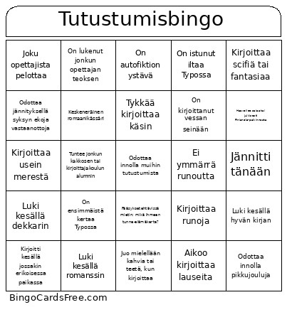 Tutustumis Bingo Card