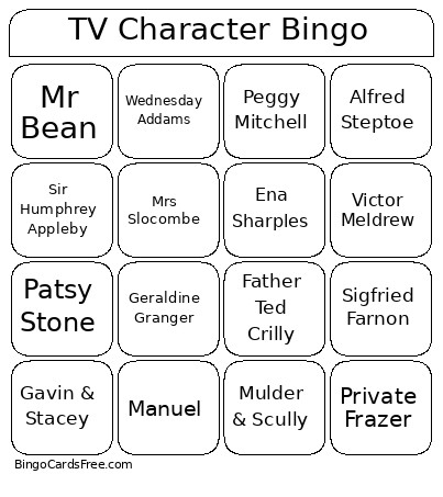 TV Character Bingo Card