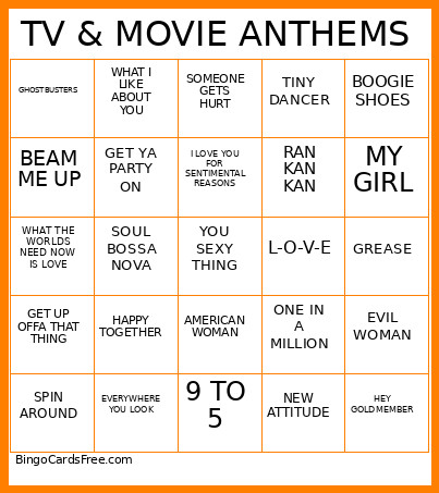 TV & MOVIE ANTHEMS Bingo Card