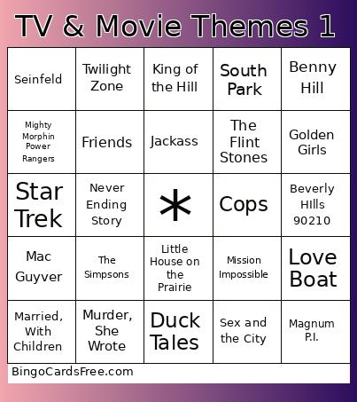 TV & Movie Themes 1 Bingo