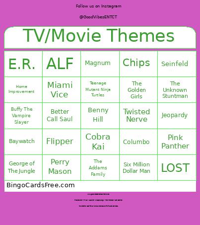 TV/Movie Themes Bingo