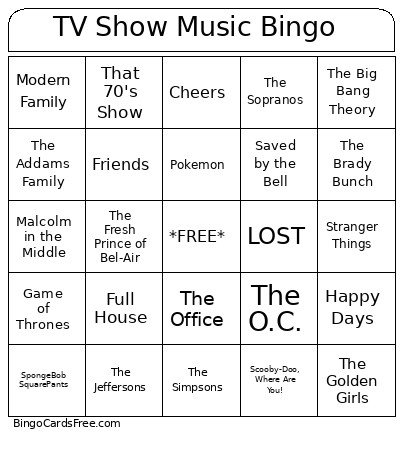 TV Show Theme Music Bingo Card