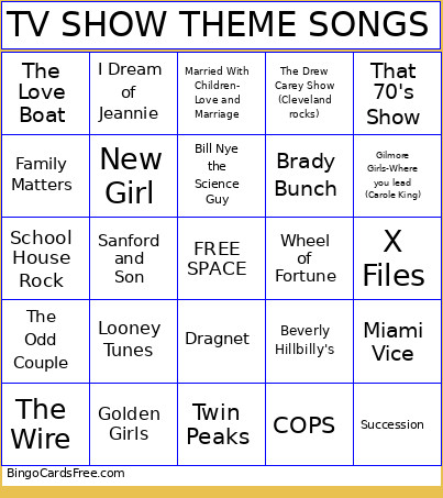 TV SHOW THEME SONGS Bingo Card 2