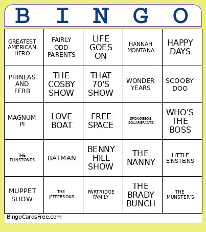 TV SHOW THEME SONGS Bingo Card