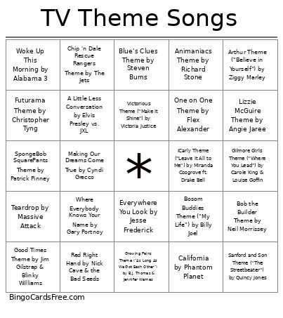 TV Show Themes Bingo Card