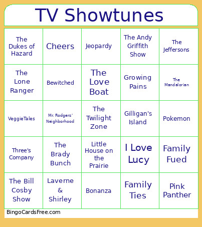TV Showtunes Bingo Card