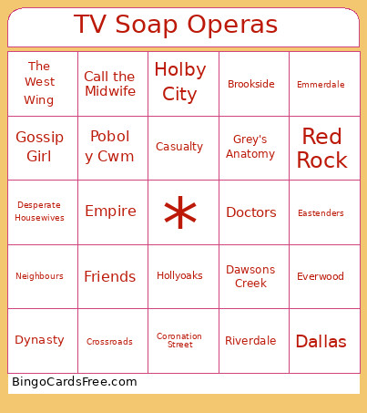 TV Soap Operas Bingo Card