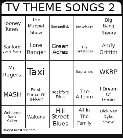TV THEME SONGS 2 Bingo Card