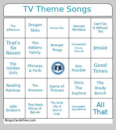 TV Theme Songs Bingo Card