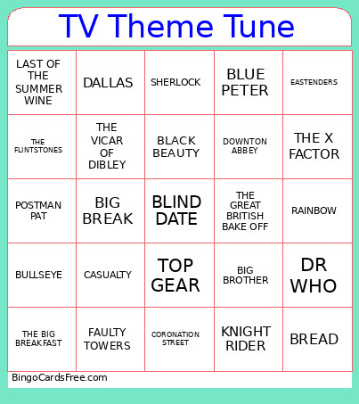 TV Theme Tune Bingo Card