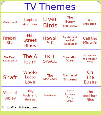 TV Themes Bingo Card