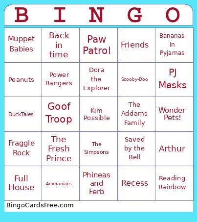 Tv Themes Bingo Card