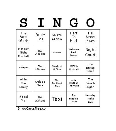 TV Themes Of The 70s And 80s Bingo Card