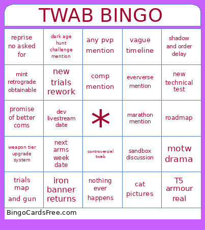 Twab Bingo Card