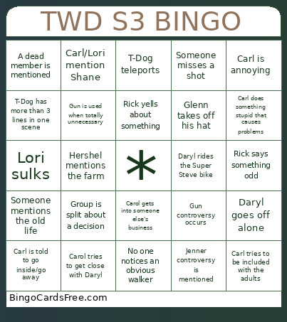 TWD S3 Bingo Card 2