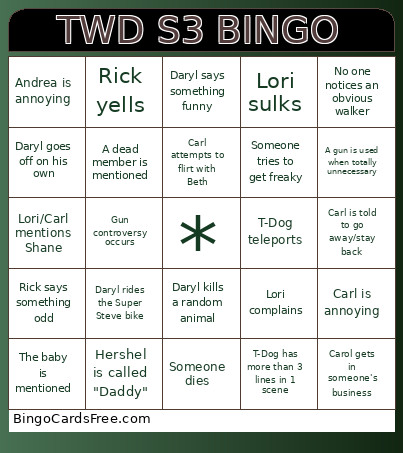 TWD S3 Bingo Card