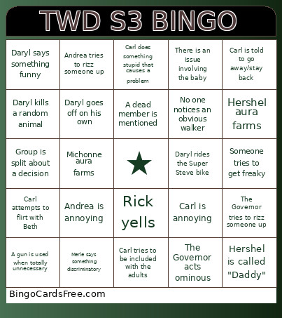 TWD S3 Bingo Card
