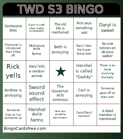 TWD S3 Bingo Card